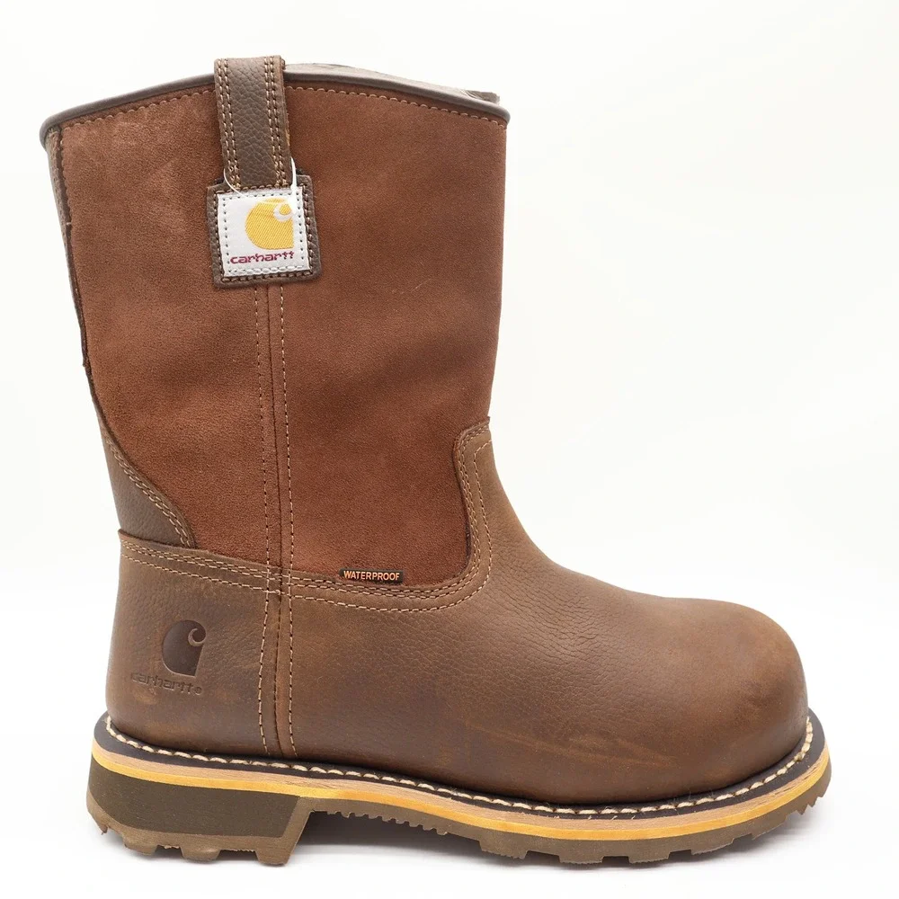 Carhartt Work Boots Mens 9 M Brown Leather Pull-On Waterproof CMP1453 NIB